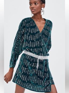 Zara Trf collection velvet sequin wrap dress size small